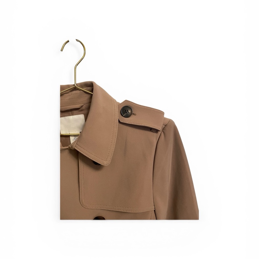 HM Womens Tan Double Breasted Belted Trench Coat Jacket Beige Small EUR 38 - Picture 3 of 7